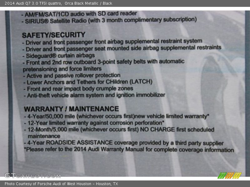  2014 Q7 3.0 TFSI quattro Window Sticker