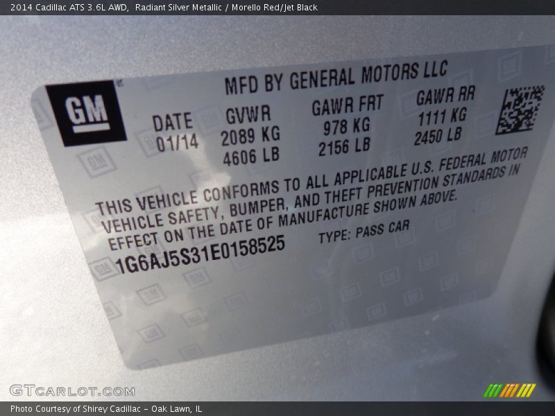 Radiant Silver Metallic / Morello Red/Jet Black 2014 Cadillac ATS 3.6L AWD