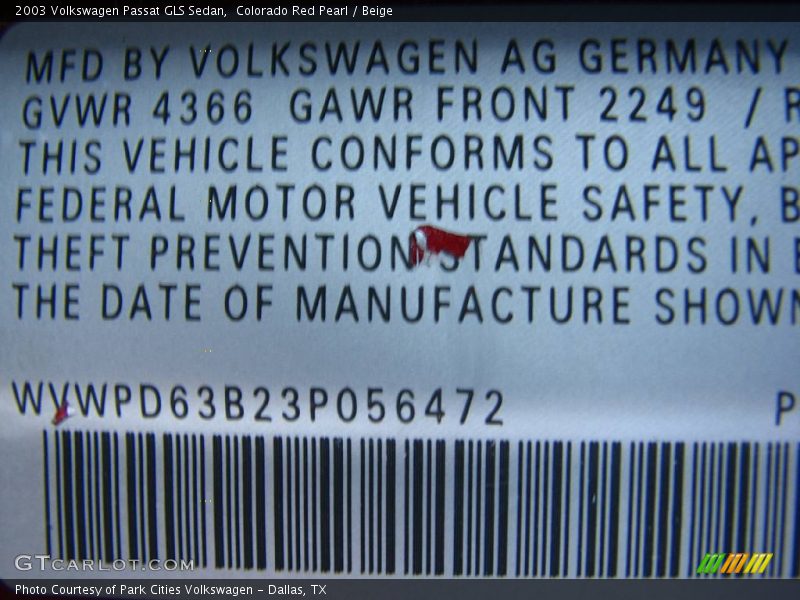 Colorado Red Pearl / Beige 2003 Volkswagen Passat GLS Sedan