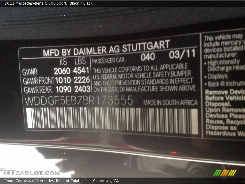 Black / Black 2011 Mercedes-Benz C 300 Sport