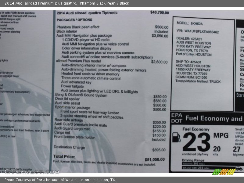  2014 allroad Premium plus quattro Window Sticker