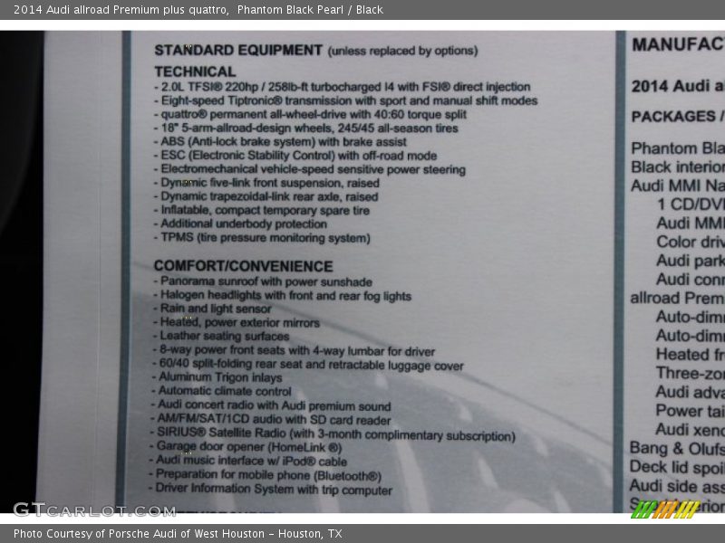  2014 allroad Premium plus quattro Window Sticker