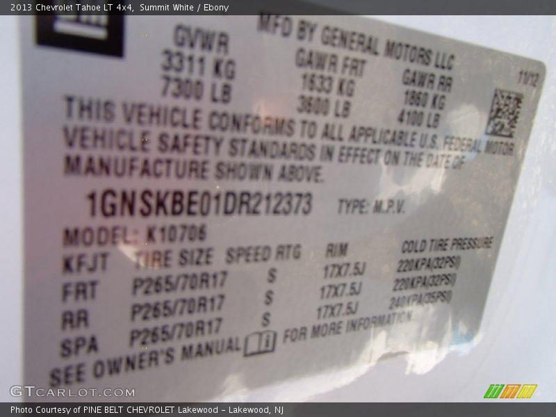 Summit White / Ebony 2013 Chevrolet Tahoe LT 4x4