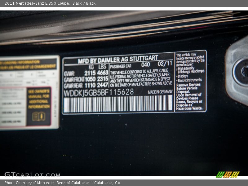 Black / Black 2011 Mercedes-Benz E 350 Coupe