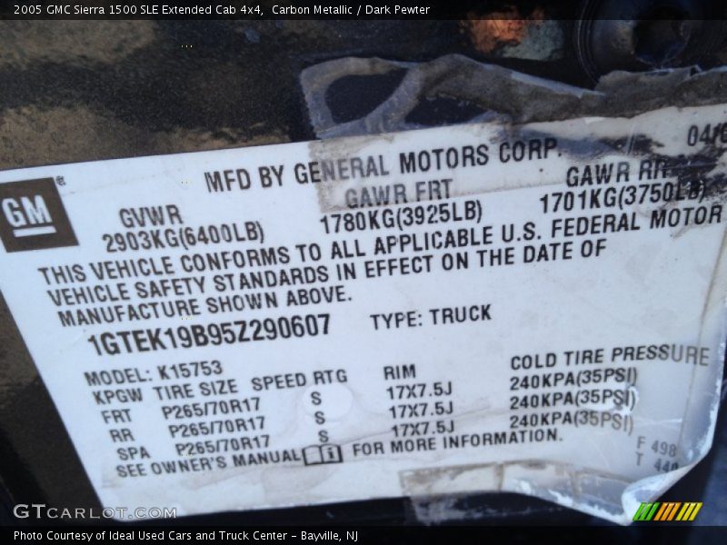 Carbon Metallic / Dark Pewter 2005 GMC Sierra 1500 SLE Extended Cab 4x4