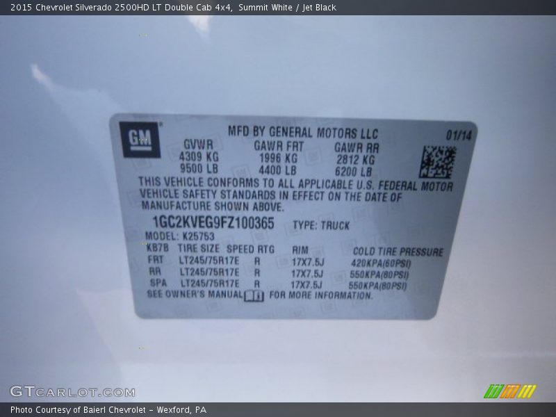 Summit White / Jet Black 2015 Chevrolet Silverado 2500HD LT Double Cab 4x4