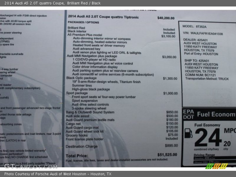Brilliant Red / Black 2014 Audi A5 2.0T quattro Coupe
