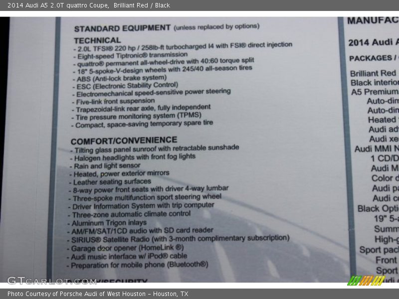 Brilliant Red / Black 2014 Audi A5 2.0T quattro Coupe