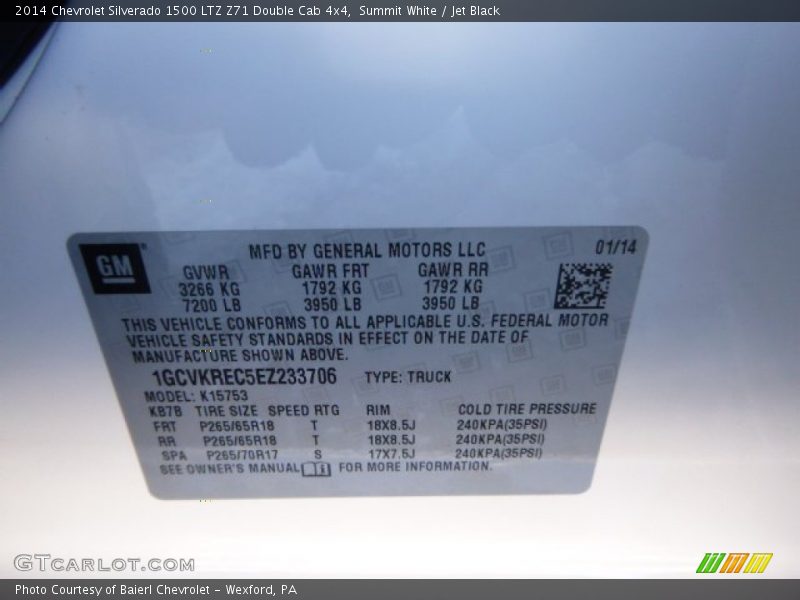 Summit White / Jet Black 2014 Chevrolet Silverado 1500 LTZ Z71 Double Cab 4x4