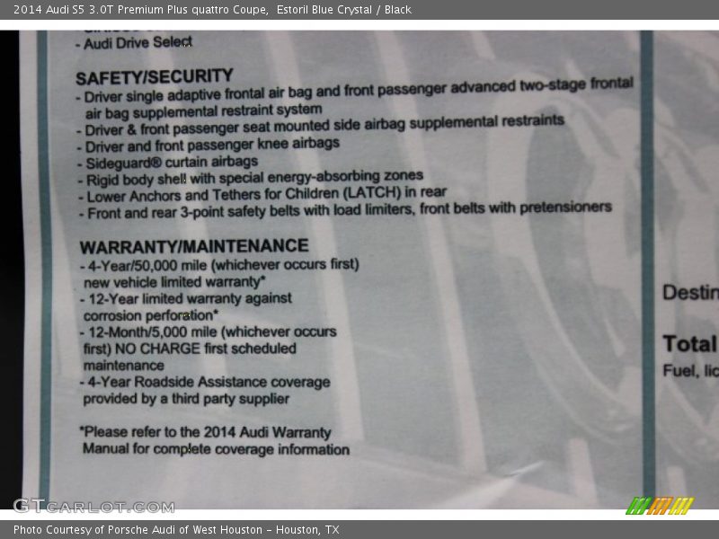  2014 S5 3.0T Premium Plus quattro Coupe Window Sticker