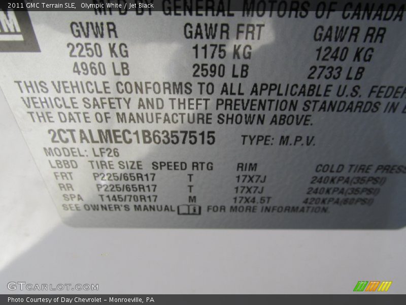 Olympic White / Jet Black 2011 GMC Terrain SLE