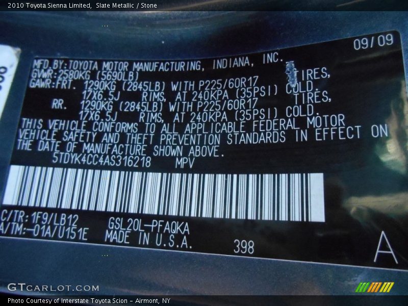 Slate Metallic / Stone 2010 Toyota Sienna Limited
