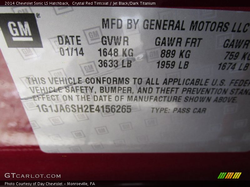 Crystal Red Tintcoat / Jet Black/Dark Titanium 2014 Chevrolet Sonic LS Hatchback