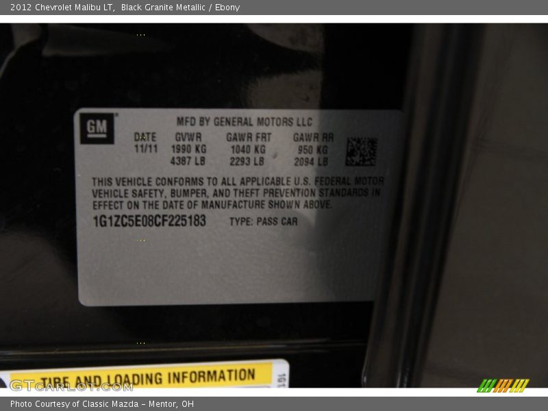 Black Granite Metallic / Ebony 2012 Chevrolet Malibu LT