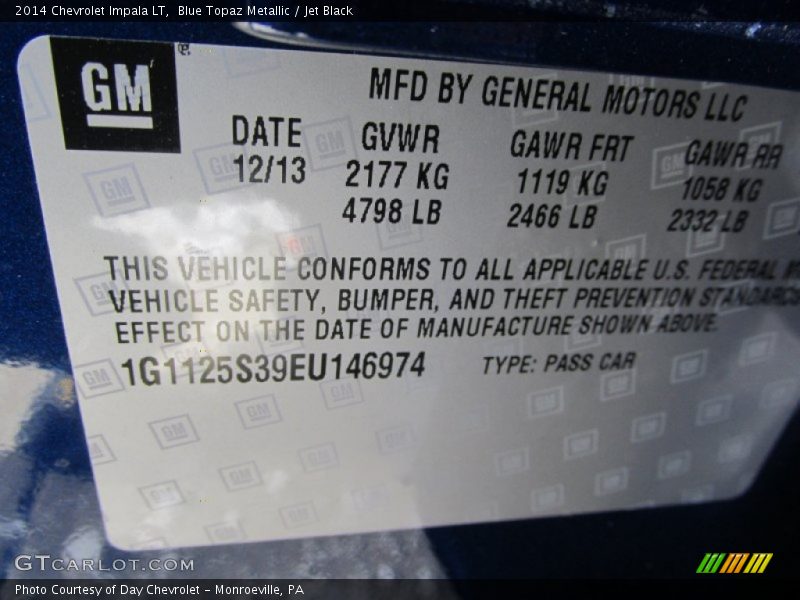 Blue Topaz Metallic / Jet Black 2014 Chevrolet Impala LT