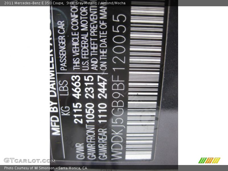 Steel Grey Metallic / Almond/Mocha 2011 Mercedes-Benz E 350 Coupe