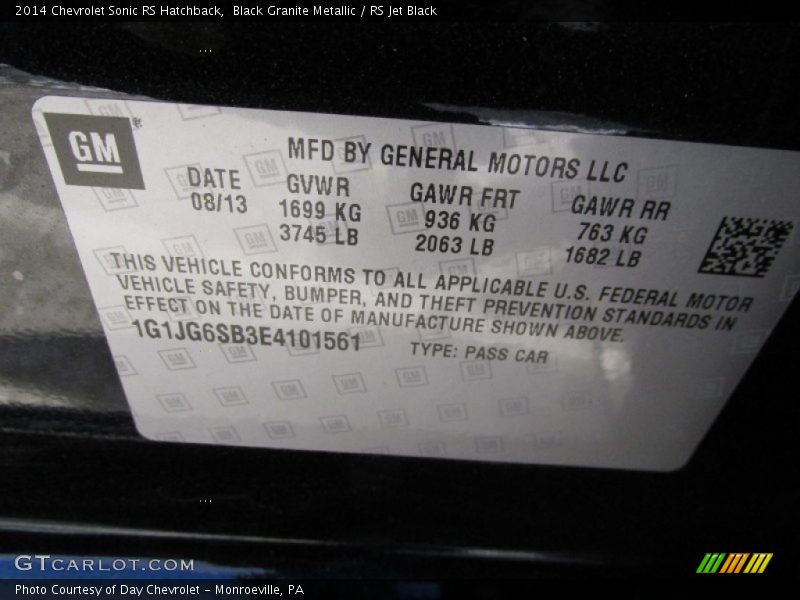 Black Granite Metallic / RS Jet Black 2014 Chevrolet Sonic RS Hatchback