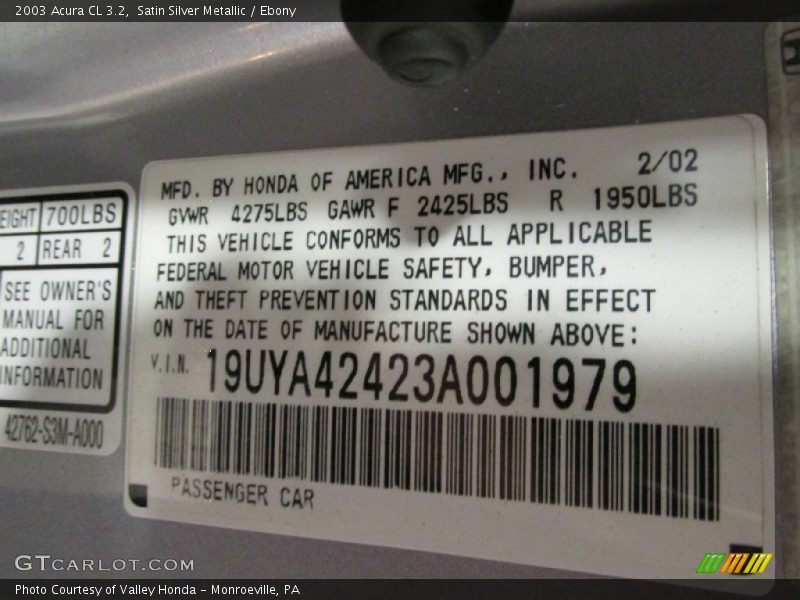 Satin Silver Metallic / Ebony 2003 Acura CL 3.2