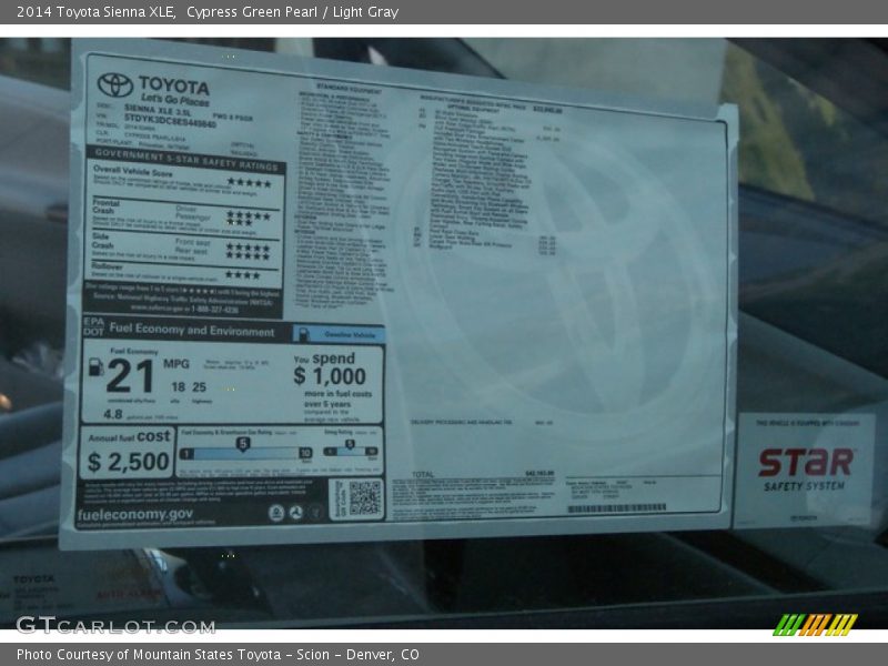 Cypress Green Pearl / Light Gray 2014 Toyota Sienna XLE