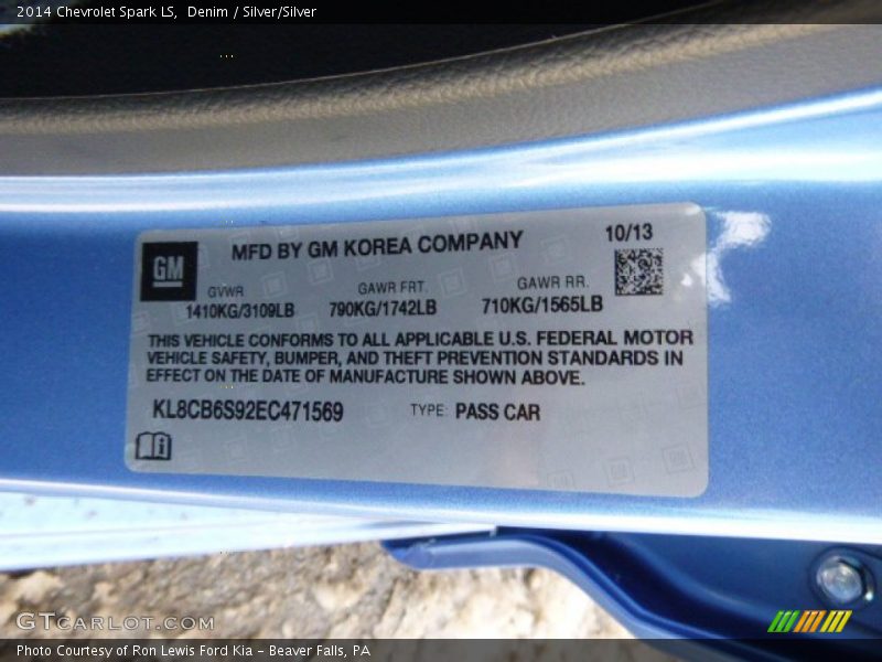 Denim / Silver/Silver 2014 Chevrolet Spark LS
