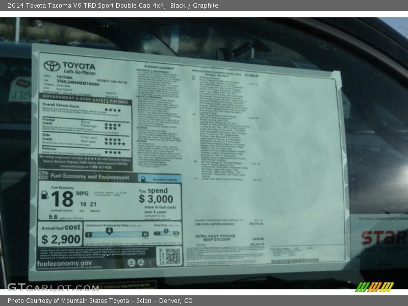 Black / Graphite 2014 Toyota Tacoma V6 TRD Sport Double Cab 4x4