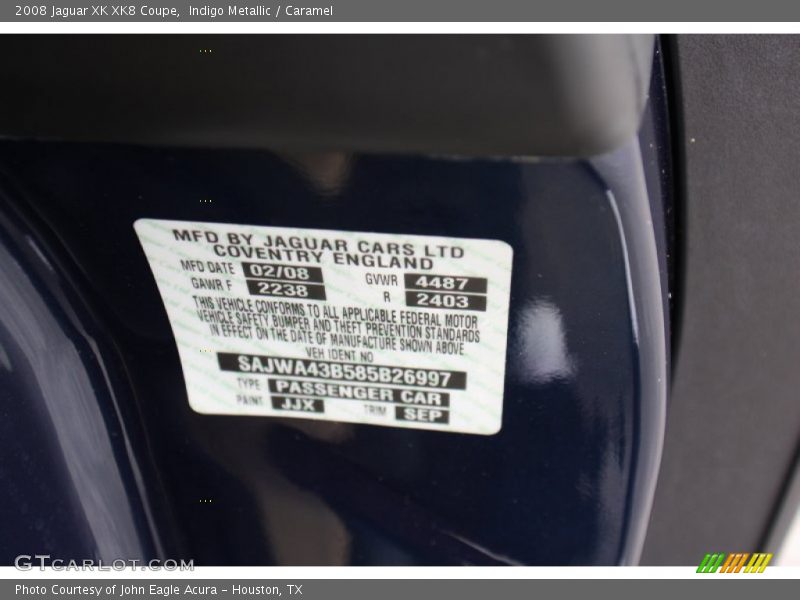 2008 XK XK8 Coupe Indigo Metallic Color Code JJX