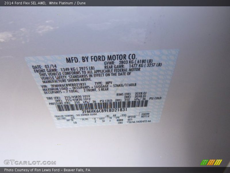 White Platinum / Dune 2014 Ford Flex SEL AWD
