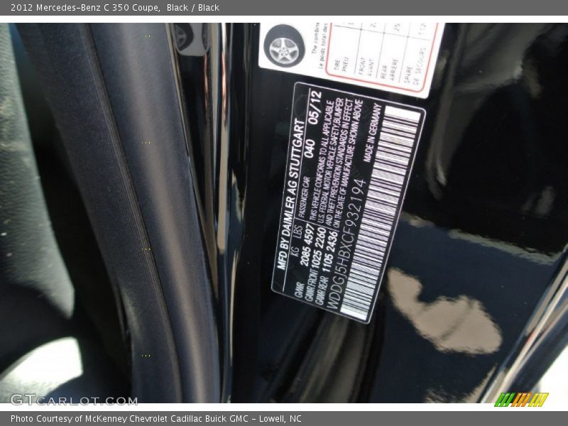 Black / Black 2012 Mercedes-Benz C 350 Coupe