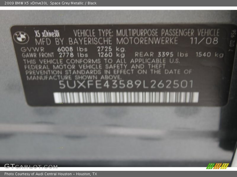 Space Grey Metallic / Black 2009 BMW X5 xDrive30i