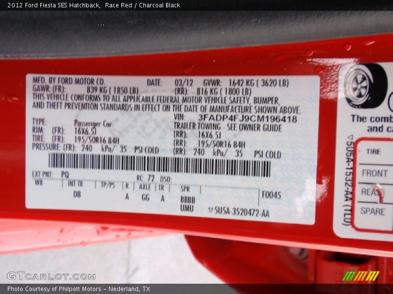 Race Red / Charcoal Black 2012 Ford Fiesta SES Hatchback