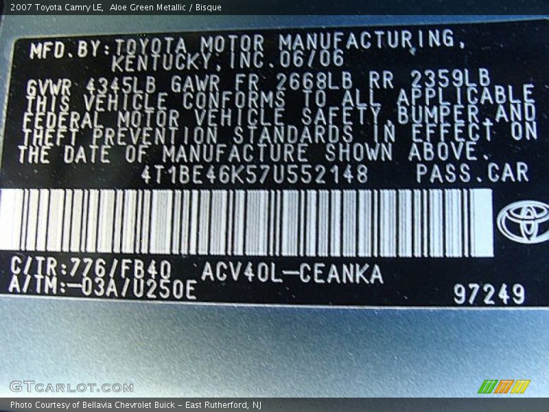 Aloe Green Metallic / Bisque 2007 Toyota Camry LE