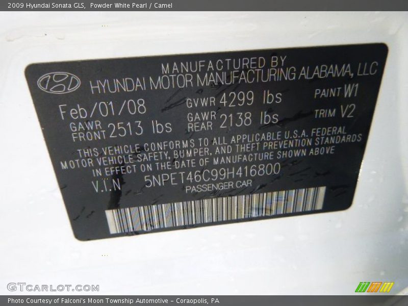 Powder White Pearl / Camel 2009 Hyundai Sonata GLS