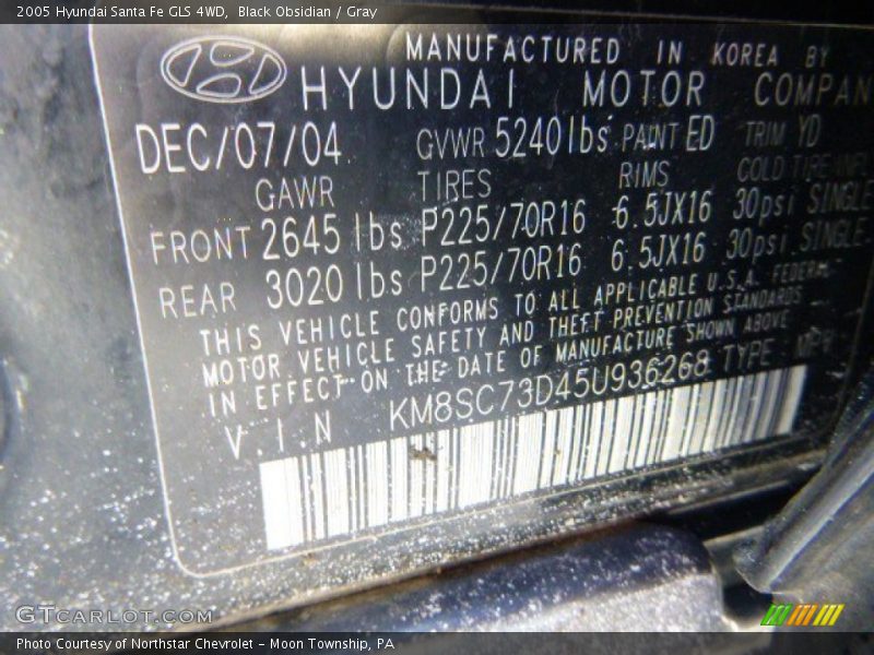 Black Obsidian / Gray 2005 Hyundai Santa Fe GLS 4WD