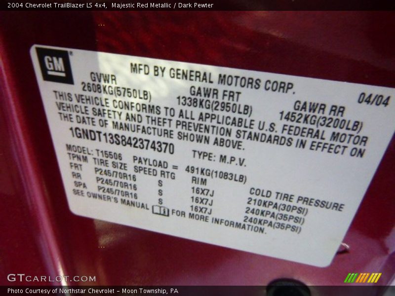 Majestic Red Metallic / Dark Pewter 2004 Chevrolet TrailBlazer LS 4x4