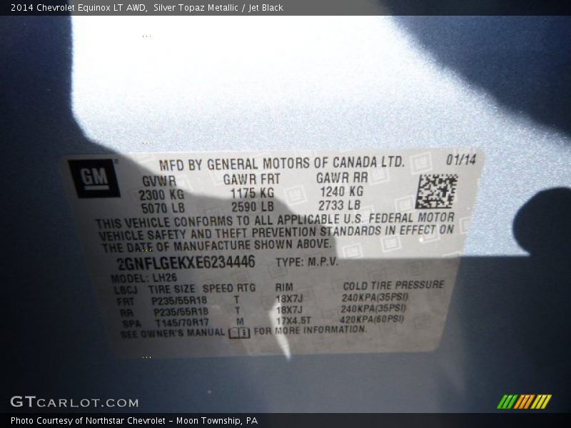 Silver Topaz Metallic / Jet Black 2014 Chevrolet Equinox LT AWD
