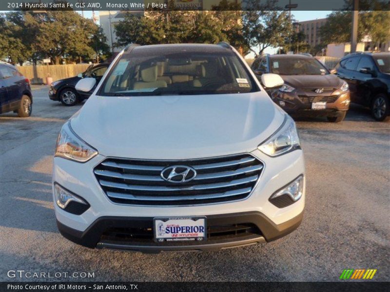 Monaco White / Beige 2014 Hyundai Santa Fe GLS AWD