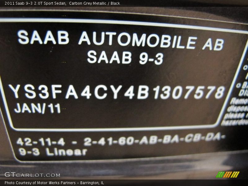 Carbon Grey Metallic / Black 2011 Saab 9-3 2.0T Sport Sedan