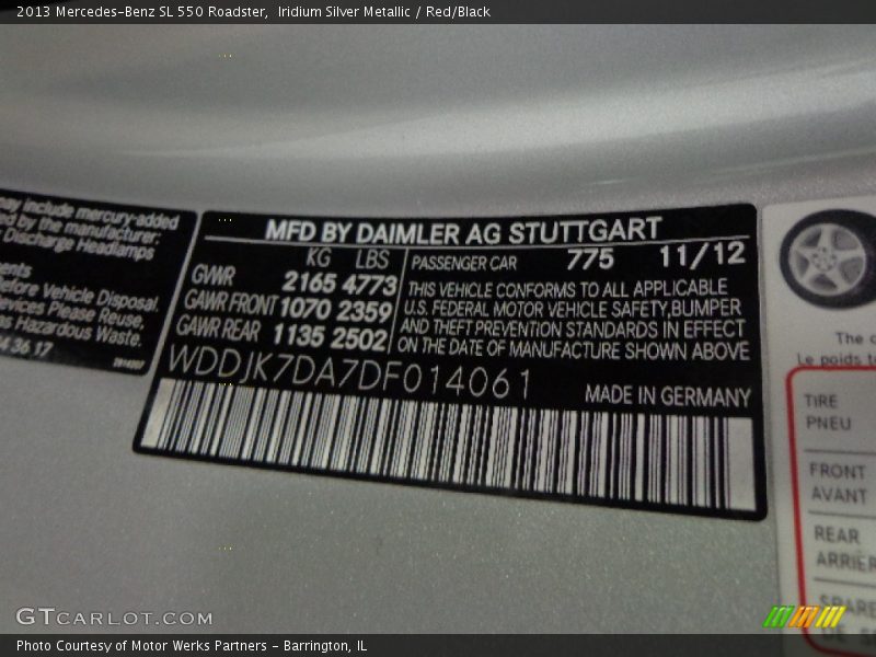2013 SL 550 Roadster Iridium Silver Metallic Color Code 775