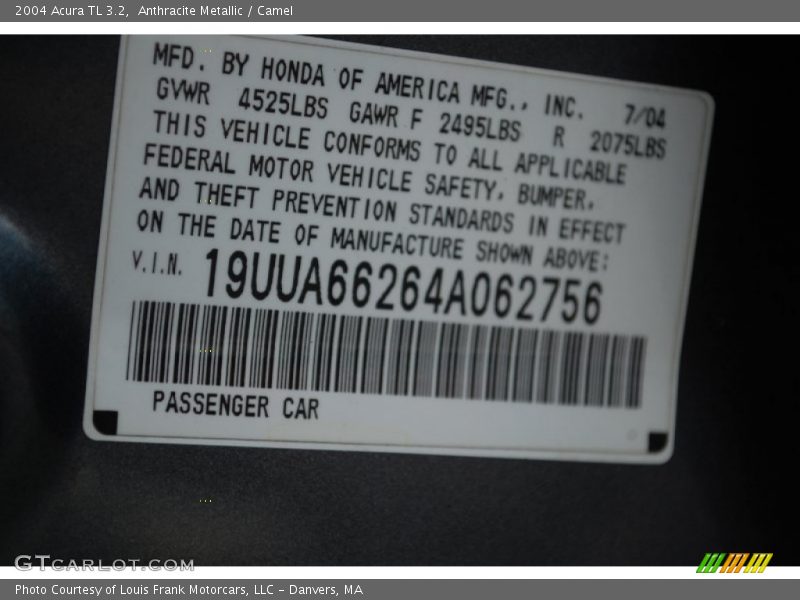Anthracite Metallic / Camel 2004 Acura TL 3.2