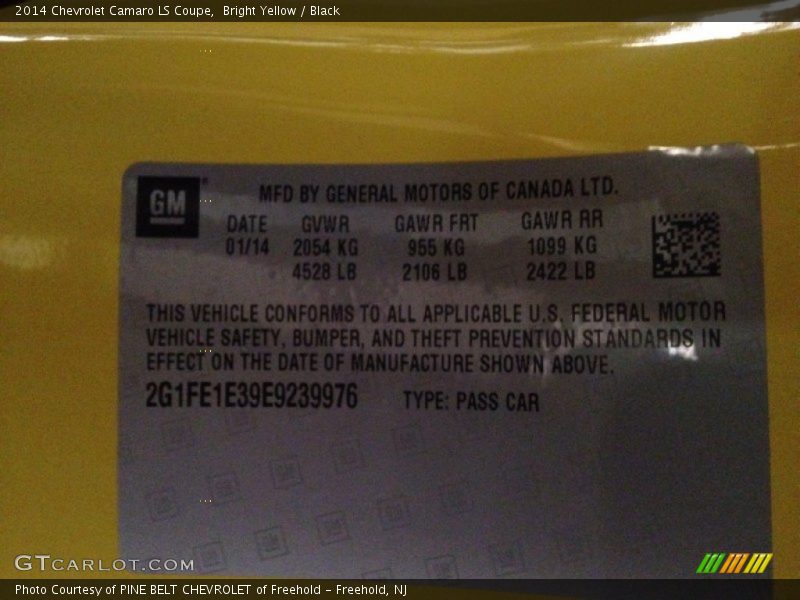 Bright Yellow / Black 2014 Chevrolet Camaro LS Coupe