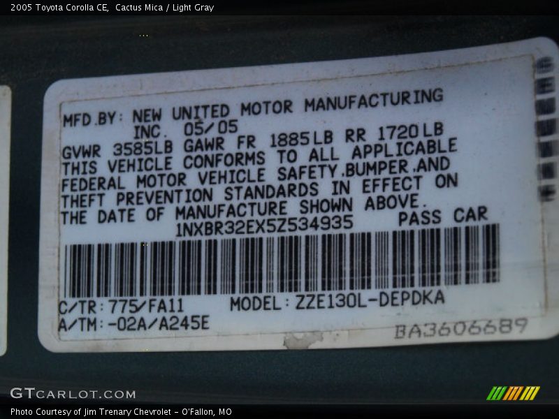 2005 Corolla CE Cactus Mica Color Code 775