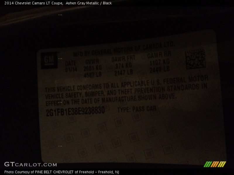 Ashen Gray Metallic / Black 2014 Chevrolet Camaro LT Coupe
