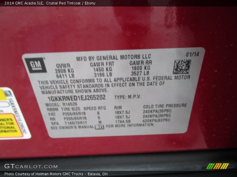 Crystal Red Tintcoat / Ebony 2014 GMC Acadia SLE