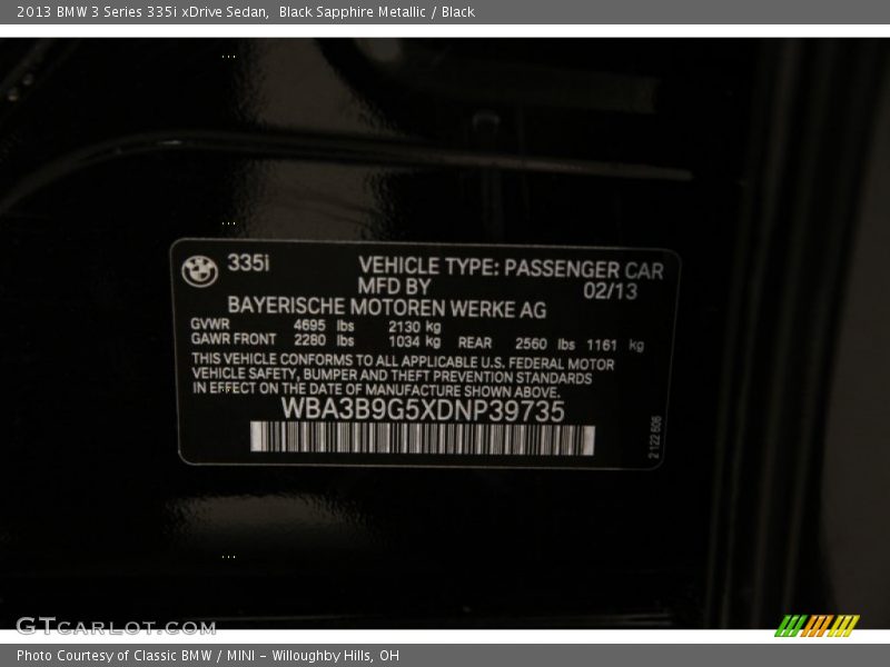  2013 3 Series 335i xDrive Sedan Window Sticker
