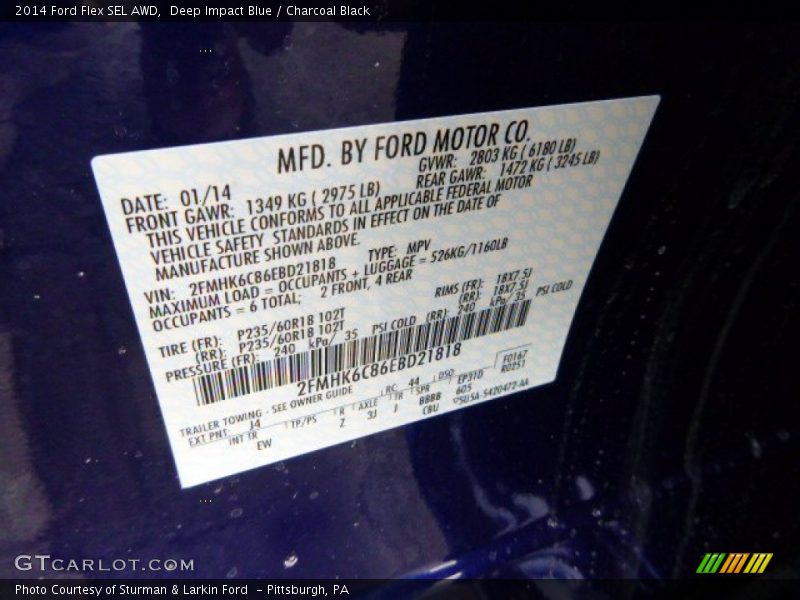 Deep Impact Blue / Charcoal Black 2014 Ford Flex SEL AWD