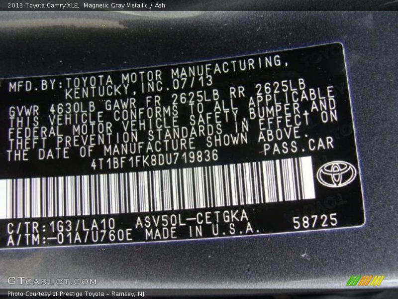 Magnetic Gray Metallic / Ash 2013 Toyota Camry XLE