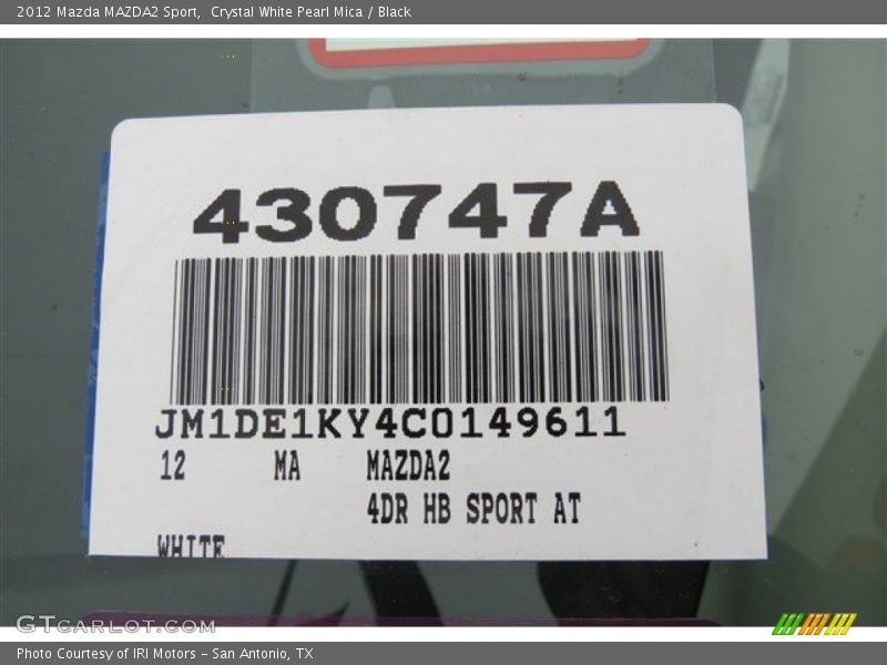 Crystal White Pearl Mica / Black 2012 Mazda MAZDA2 Sport