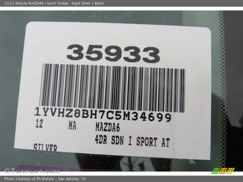 Ingot Silver / Black 2012 Mazda MAZDA6 i Sport Sedan