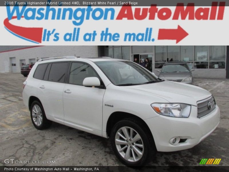 Blizzard White Pearl / Sand Beige 2008 Toyota Highlander Hybrid Limited 4WD