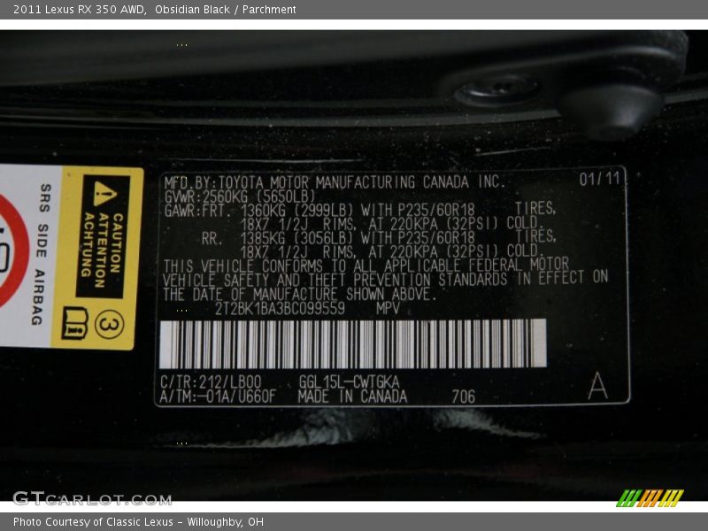 Obsidian Black / Parchment 2011 Lexus RX 350 AWD
